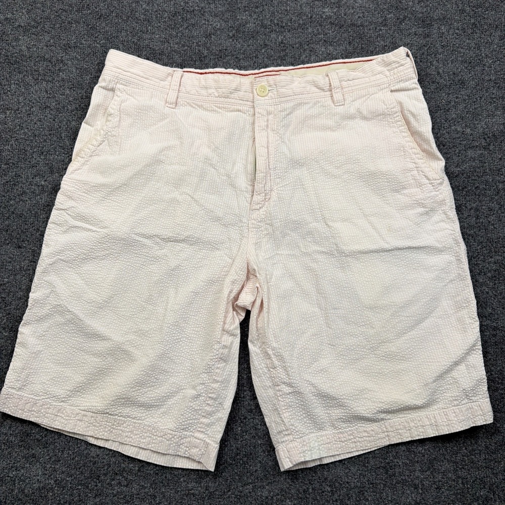 Izod Shorts Men 36x10 Seersucker White/Pink Striped Pockets Chino Golf Summer